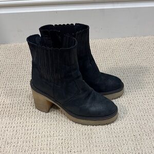 Free People Black Heeled Boots with Tan Sole